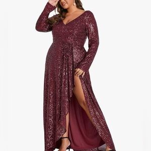 Shimmery Plus size V-neck Ball Gown
